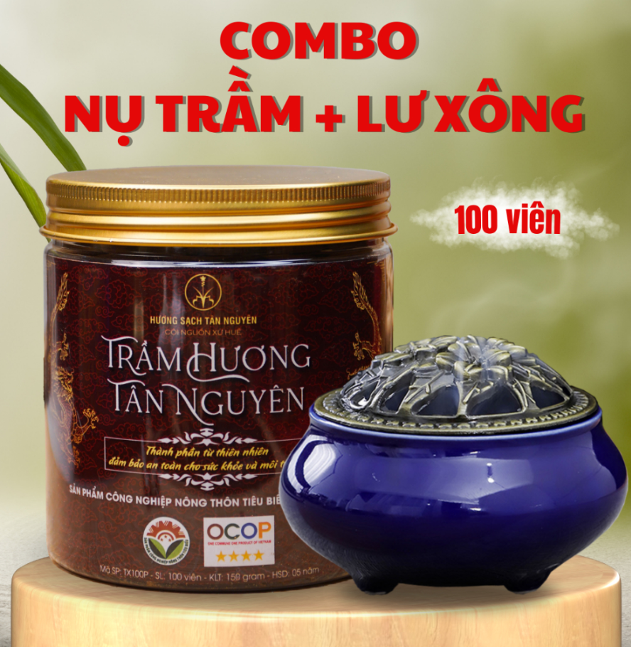 Combo nụ trầm hương Tân Nguyên và lư xông trầm hương.png